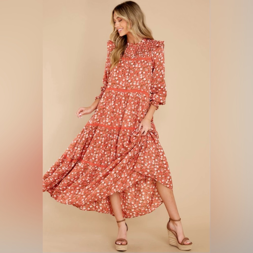Orange Floral Multi Print Maxi Dress